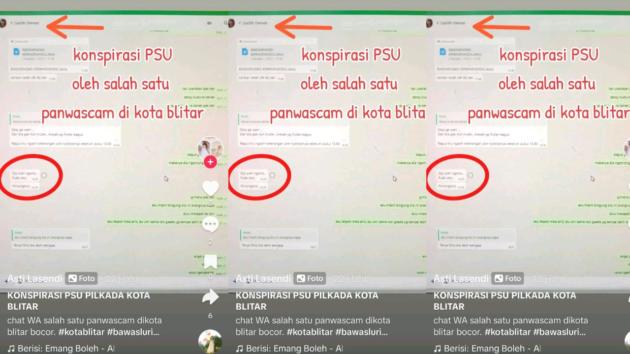 Dokumen Bocor: Panwascam Kota Blitar Disebut Upayakan Pemungutan Suara Ulang